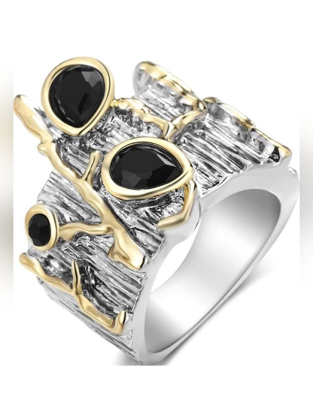 Vintage Style Chunky Statement Ring With Onyx